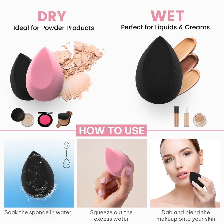 Makeup Sponge Set - 3pcs Rare Blender for Liquid, Cream and Powder, Latex Free Vegan Sponge